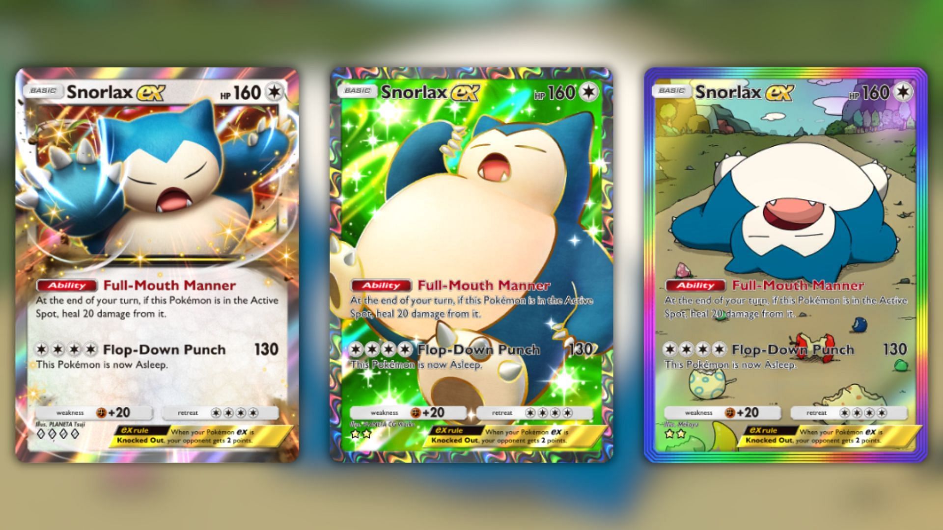 All Snorlax ex variants in the game (Image via The Pokemon Company)